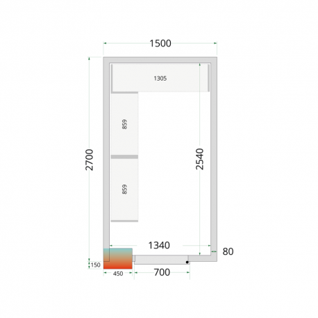 Panneaux de chambre froide 80 mm | CR 150x270x220 - Tefcold