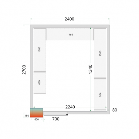 Panneaux de chambre froide 80 mm | CR 240x270x220 - Tefcold