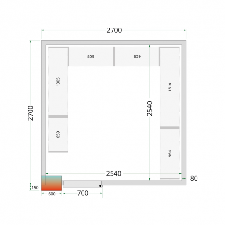 Panneaux de chambre froide 80 mm | CR 270x270x220 - Tefcold