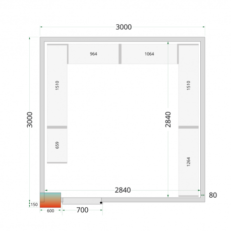 Panneaux de chambre froide 80 mm | CR 300x300x220 - Tefcold