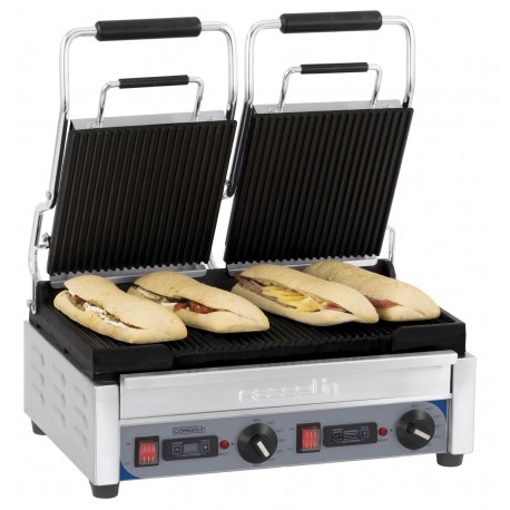 Grill Panini double Premium Rainurée - Rainurée avec minuteur | CGP2RRPT - Casselin