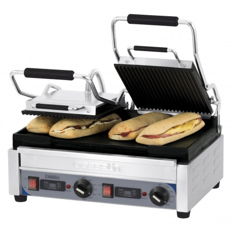 Grill Panini double Premium Rainurée - Lisse avec minuteur | CGP2RLPT - Casselin