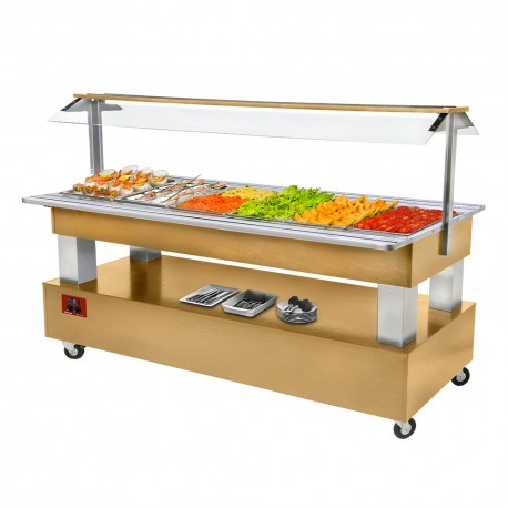 Buffet - Salad bar réfrigéré, 6x GN 1/1-150 (Bois Chêne clair) | BSB/6N-D1-R2 - Diamond