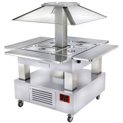 Ilot buffet - Salad bar, réfrigéré, coupole motorisée, 4x GN1/1-150 (Bois Blanc)