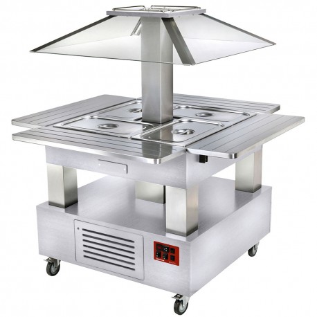 Ilot buffet - Salad bar, réfrigéré, coupole motorisée, 4x GN1/1-150 (Bois Blanc) | CSB/4D-A1-R2_KM - Diamond