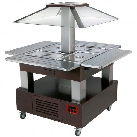 Ilot buffet - Salad bar, réfrigéré, coupole motorisé, 4x GN1/1-150 (Bois Wengé) | CSB/4D-B1-R2_KM - Diamond