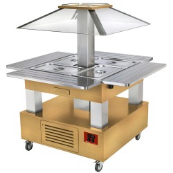 Ilot buffet - Salad bar, réfrigéré, 4x GN1/1-150 (Bois Chêne clair)