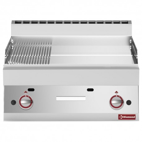 Plaque de cuisson gaz 2/3 lisse - 1/3 rainurée -Top- chrome dur "50 µm" | G65/PMCD7T-N - Diamond