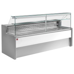 Comptoir vitrine réfrigéré à vitre droite 90°, avec réserve - GRIS/BLANC