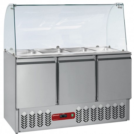 Saladette frigorifique 3 portes 380 litres + Vitre bombée | SAL3M/R6_KV3 - Diamond