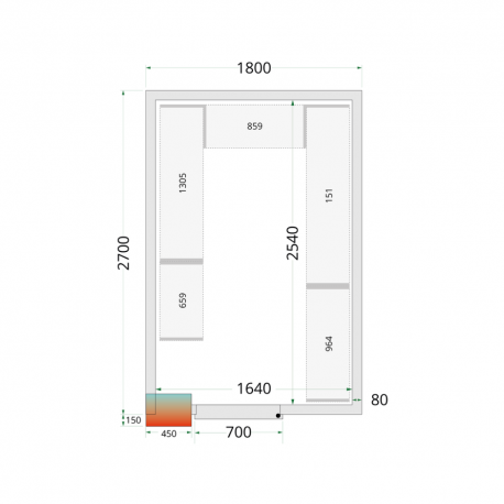 Panneaux de chambre froide 80 mm | CR 180x270x212 NF - Tefcold