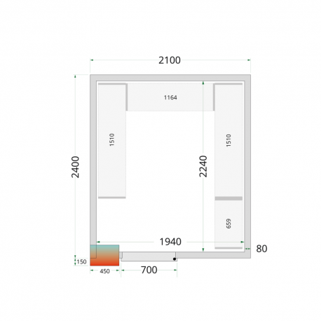 Panneaux de chambre froide 80 mm | CR 210x240x212 NF - Tefcold