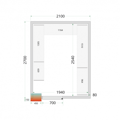 Panneaux de chambre froide 80 mm | CR 210x270x212 NF - Tefcold